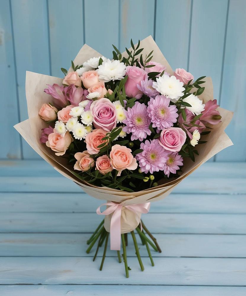 Букет цветов из: Хризантемы, Розы и Альстромерии в Поселок Памяти 13 Борцов