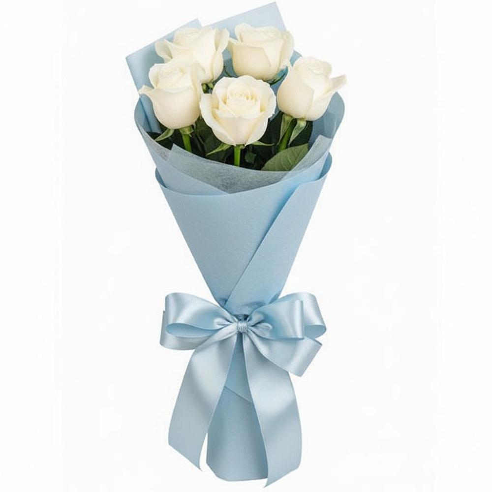 Букет 5 Белых роз Проуд в Поселок Памяти 13 Борцов