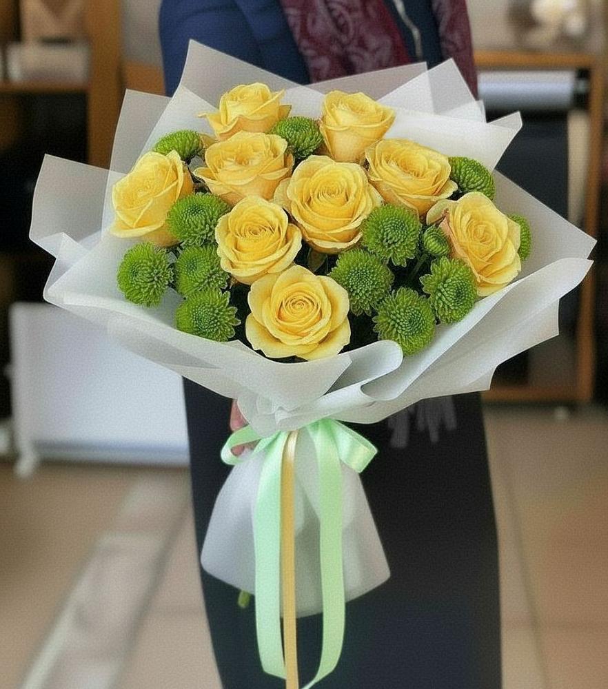 Букет цветов из: Хризантемы и Розы в Поселок Памяти 13 Борцов