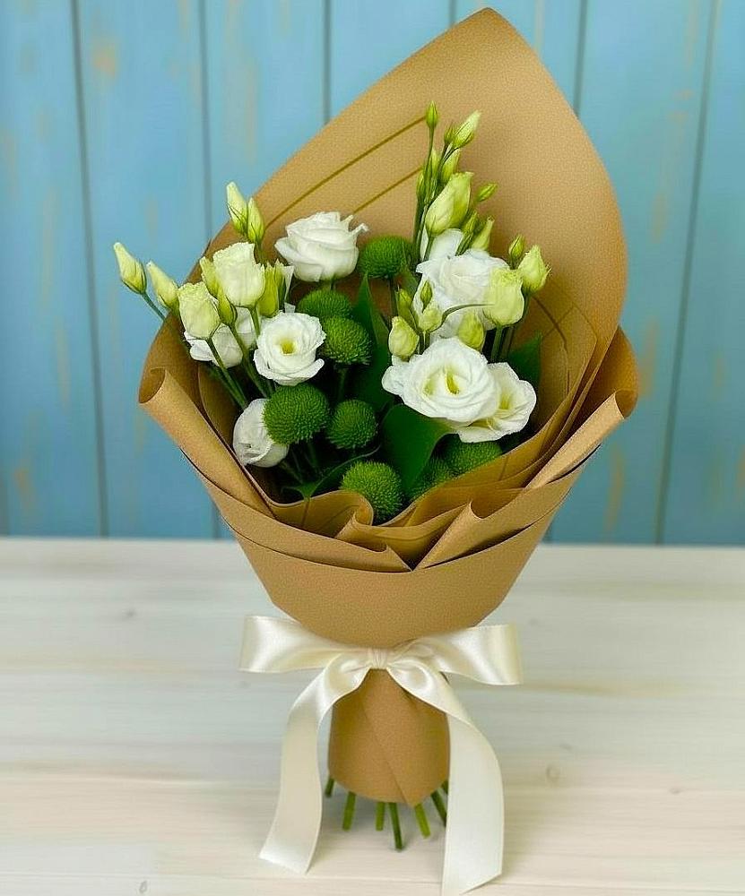 Букет цветов из: Хризантемы и Лизиантусы в Поселок Памяти 13 Борцов