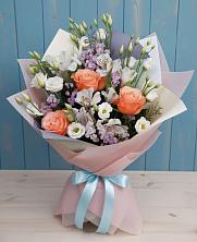 Букет цветов из:  Лизиантусы, Розы, Альстромерии и Гипсофила в Поселок Памяти 13 Борцов