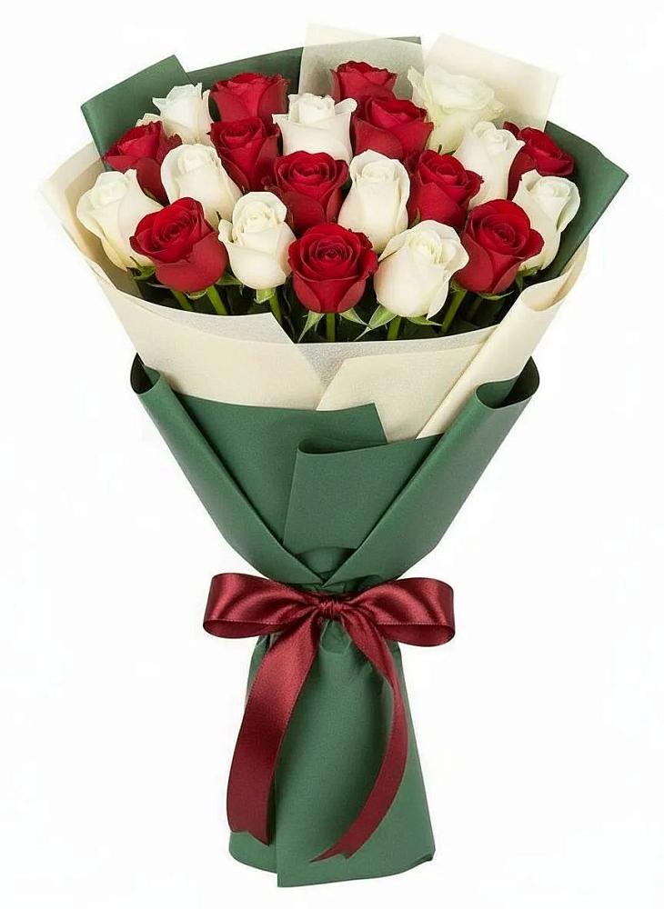 Букет Микс из красных и белых роз в Поселок Памяти 13 Борцов