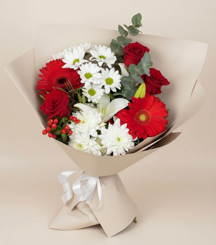 Букет цветов из: Розы, Хризантемы, Герберы и Лилии в Поселок Памяти 13 Борцов