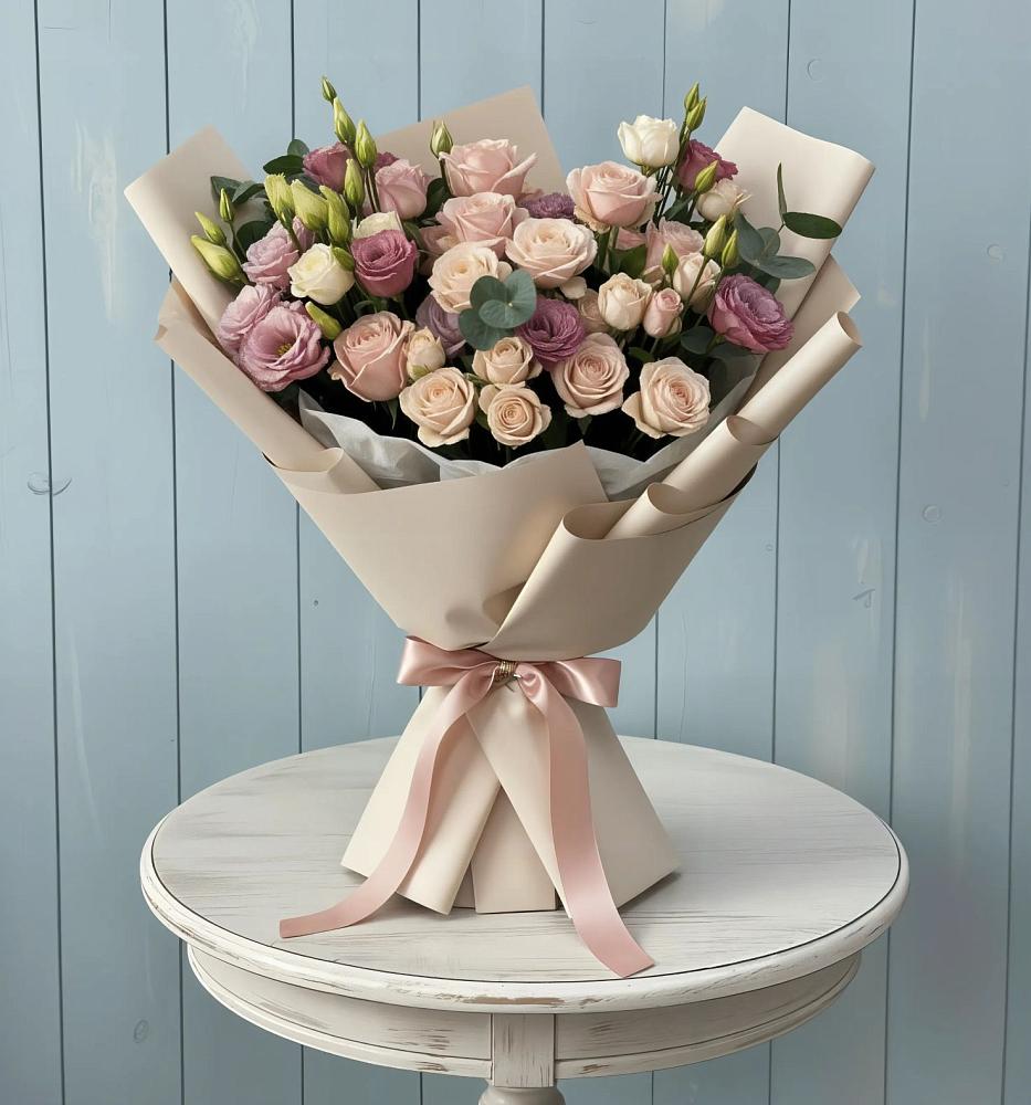 Букет цветов из: Розы и Лизиантусы в Поселок Памяти 13 Борцов