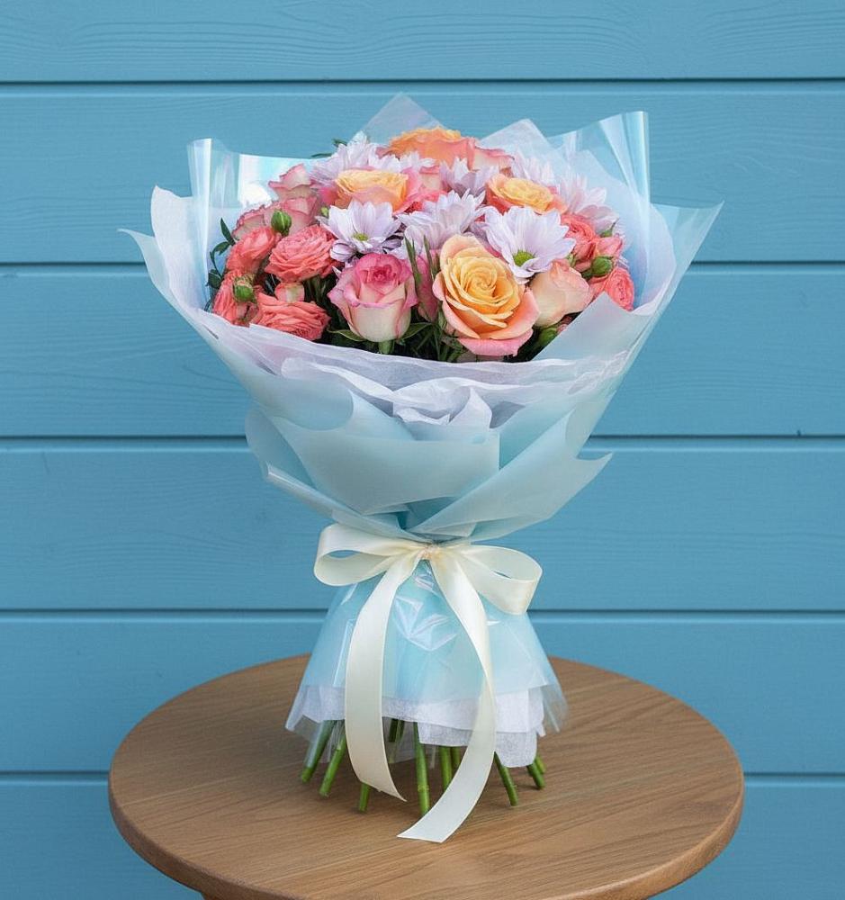 Букет цветов из: Хризантемы и Розы в Поселок Памяти 13 Борцов