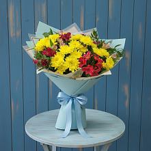 Букет цветов из:  Альстромерии и Хризантемы в Поселок Памяти 13 Борцов