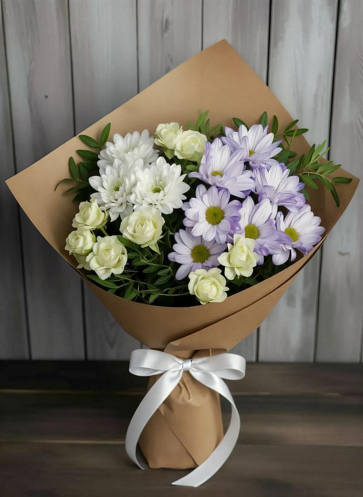 Букет цветов из: Хризантемы и Розы в Поселок Памяти 13 Борцов