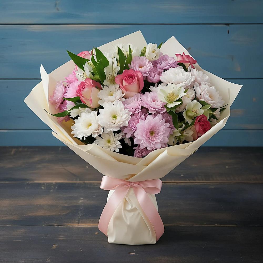 Букет цветов из: Хризантемы, Альстромерии и Розы в Поселок Памяти 13 Борцов